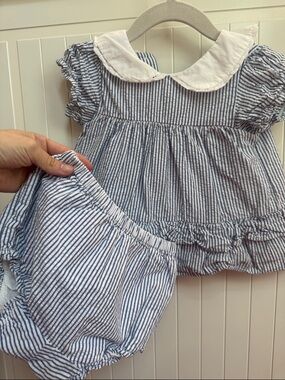 Janie and Jack Blue and White Striped Baby Shorts with Elastic Waist